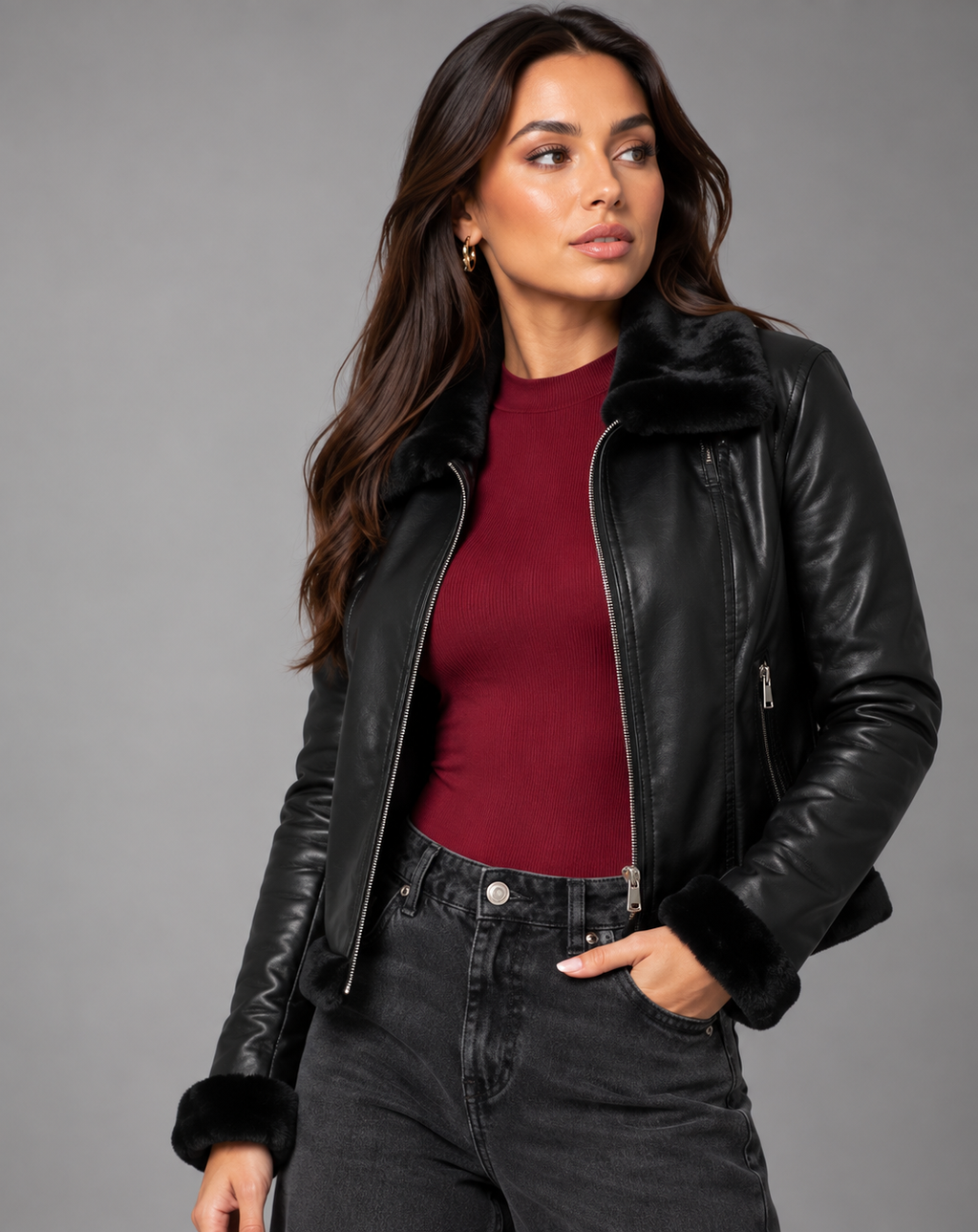 chaqueta tipo cuero mujer